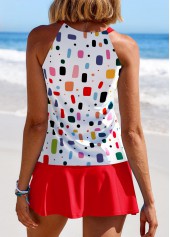 Red swimwear,Rainbow Color swimwear,Geometric swimwear,Dot swimwear,ROTITA Cut Out Red Geometric Print Tankini Set