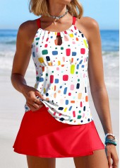 Red swimwear,Rainbow Color swimwear,Geometric swimwear,Dot swimwear,ROTITA Cut Out Red Geometric Print Tankini Set