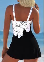 Black swimwear,Floral swimwear,Plants swimwear,ROTITA Tie Black Floral Print One Piece Swimdress