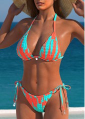 Cyan swimwear,Orange swimwear,Contrast Color swimwear,ROTITA Smocked Tie Back Cyan Bikini Set