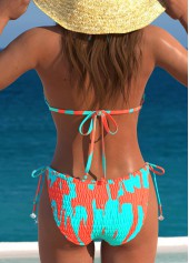 Cyan swimwear,Orange swimwear,Contrast Color swimwear,ROTITA Smocked Tie Back Cyan Bikini Set