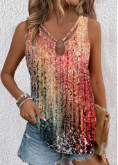 Multi Color tops,Ombre tops,ROTITA Cut Out Ombre Multi Color Sleeveless Tank Top