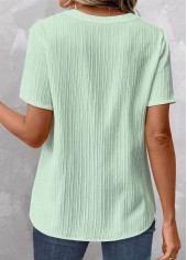 Light Green tops,Plain Color tops,ROTITA Patchwork Light Green V Neck Short Sleeve Blouse