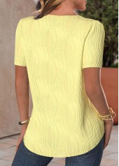 Light Yellow tops,Plain Color tops,ROTITA Pearl Light Yellow Round Neck Short Sleeve T Shirt
