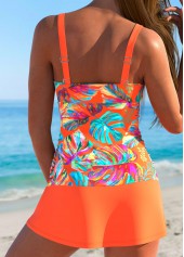 Orange swimwear,Plants swimwear,ROTITA Split Orange Tropical Plants Print Tankini Set