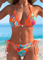 ROTITA Patchwork Orange Tropical Plants Print Bikini Set