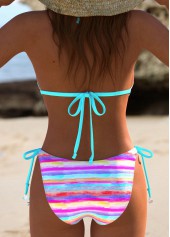 Hot Pink swimwear,Rainbow Color swimwear,Striped swimwear,Geometric swimwear,ROTITA Tie Hot Pink Multi Stripe Print Bikini Set