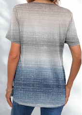 Dusty Blue tops,Ombre tops,ROTITA Ombre Dusty Blue V Neck Fake Two Piece Twinset