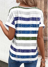 Sky Blue tops,Striped tops,Geometric tops,ROTITA Breathable Multi Stripe Print Sky Blue T Shirt