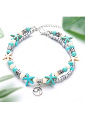 Mint Green jewelry,Animal Print jewelry,Geometric jewelry,Mint Green Alloy Starfish Layered Anklets