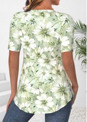 Light Green tops,Floral tops,Plants tops,ROTITA Floral Print Light Green Fake Two Piece Twinset