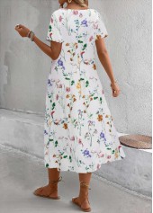 White dresses,Floral dresses,Plants dresses,Everyday dresses,Casual dresses,ROTITA Breathable Floral Print White A Line Round Neck Dress