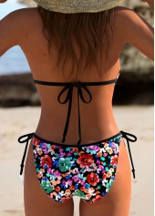 Black swimwear,Ditsy Floral swimwear,ROTITA Contrast Binding Black Ditsy Floral Print Bikini Set