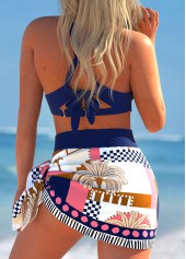 Navy swimwear,Plants swimwear,ROTITA Bowknot Navy Tropical Plants Print Bikini Set