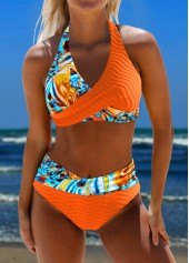 ROTITA Surplice Orange Floral Print Bikini Set
