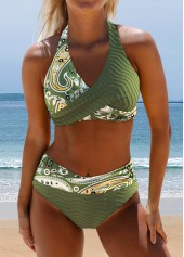 ensemble de bikini à imprimé floral vert olive surplis Rotita