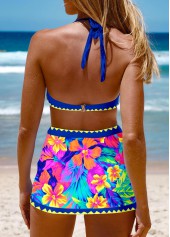 Royal Blue swimwear,Floral swimwear,Plants swimwear,ROTITA Tie Royal Blue Floral Print Bikini Set