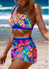 Royal Blue swimwear,Floral swimwear,Plants swimwear,ROTITA Tie Royal Blue Floral Print Bikini Set