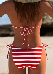 Red swimwear,Striped swimwear,Geometric swimwear,ROTITA Tie Red Striped Patchwork Bikini Set