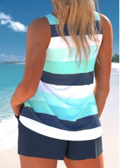 Cyan plus size,Striped plus size,Geometric plus size,ROTITA Plus Size Cut Out Multi Stripe Print Tankini Set