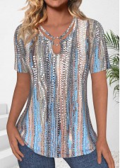 ROTITA Circular Ring Polka Dot Neon Blue T Shirt