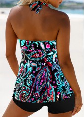 Multi Color plus size,Paisley plus size,ROTITA Plus Size Surplice Paisley Print Multi Color Tankini Top