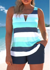 rotita - ensemble tankini découpé à rayures multiples et imprimé taille plus