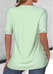 Light Green tops,Floral tops,Plants tops,ROTITA Floral Print Light Green Fake Two Piece Twinset