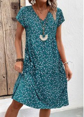 rotita patchwork imprimé floral turquoise une ligne robe col en V