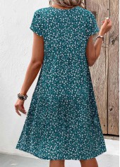 Turquoise dresses,Floral dresses,Plants dresses,Everyday dresses,Casual dresses,ROTITA Patchwork Floral Print Turquoise A Line V Neck Dress