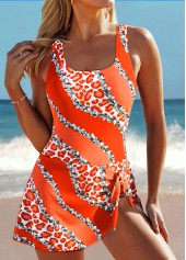 Orange swimwear,Leopard swimwear,Dot swimwear,Striped swimwear,Geometric swimwear,ROTITA Tie Orange Leopard One Piece Swimdress
