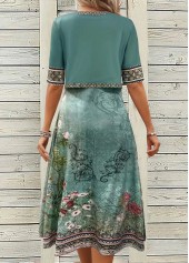 Turquoise dresses,Floral dresses,Plants dresses,Everyday dresses,Casual dresses,ROTITA Two Piece Floral Print Turquoise Dress and Cardigan