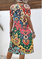 Rainbow Color dresses,Tribal dresses,Everyday dresses,Casual dresses,ROTITA Breathable Tribal Print Rainbow Color A Line Dress