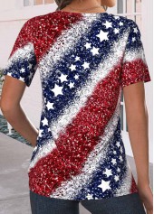 Navy plus size,Red plus size,Flag plus size,ROTITA Plus Size Criss Cross Navy Flag Print T Shirt