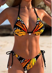 Orange swimwear,Animal Print swimwear,ROTITA Tie Orange Butterfly Print Bikini Set