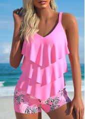 Rotita – Tankini-Set mit Taschentuchsaum und rosa Pflanzen-Print