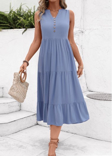 Dusty Blue dresses,Plain Color dresses,Everyday dresses,Casual dresses,Button Dusty Blue A Line Dress