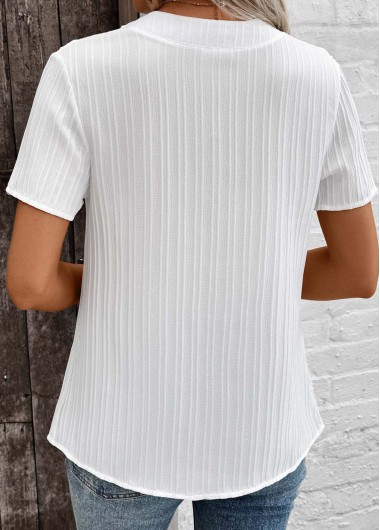 White plus size,Plain Color plus size,ROTITA Plus Size Lace White Split Neck Short Sleeve Blouse