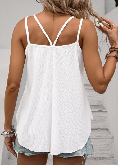 White tops,Plain Color tops,ROTITA White Double Straps Scoop Neck Camisole Top
