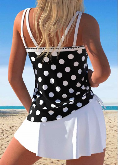 Black swimwear,White swimwear,Dot swimwear,ROTITA Split Black Polka Dot Tankini Set
