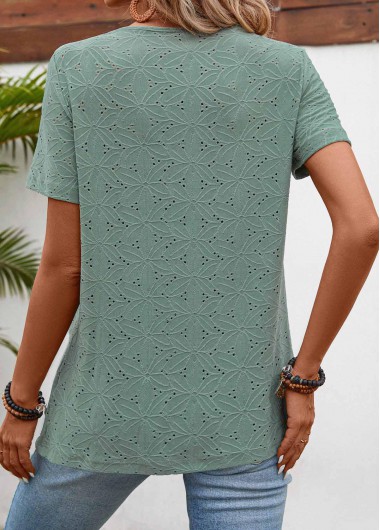 Sage Green tops,Plain Color tops,ROTITA Pleated Sage Green Square Neck Short Sleeve T Shirt