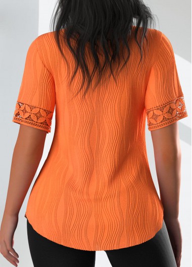Orange tops,Plain Color tops,ROTITA Asymmetry Orange Asymmetrical Neck Short Sleeve T Shirt
