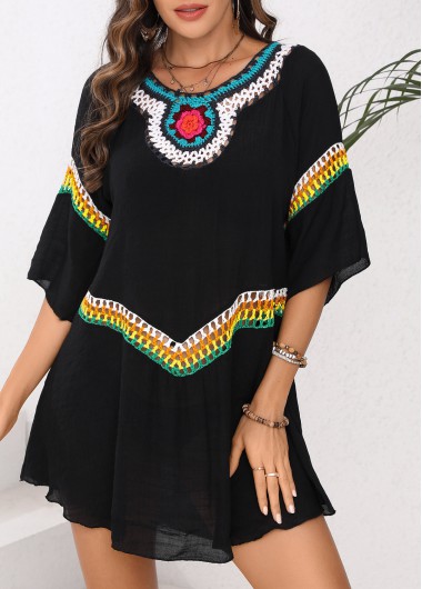 Black swimwear,Contrast Color swimwear,Patchwork Black Cover Up