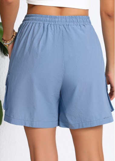 Dusty Blue bottoms,Plain Color bottoms,ROTITA Pocket Dusty Blue Elastic Waist High Waisted Shorts