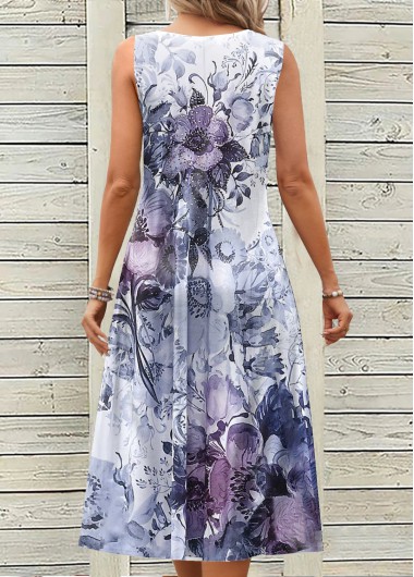 Dusty Purple dresses,Floral dresses,Plants dresses,Everyday dresses,Casual dresses,ROTITA Breathable Floral Print Dusty Purple A Line Sleeveless Dress