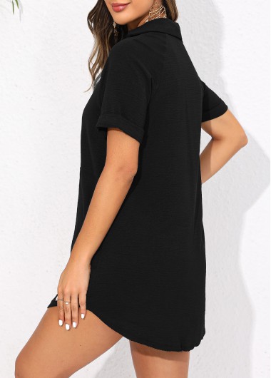 Black swimwear,Plain Color swimwear,Button V Neck Black Cover Up