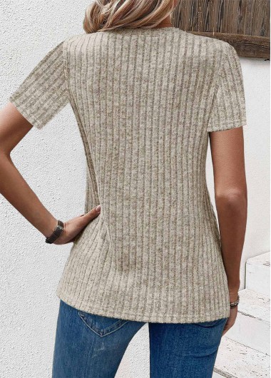 Light Camel tops,Contrast Color tops,ROTITA Lace Light Camel Round Neck Short Sleeve T Shirt