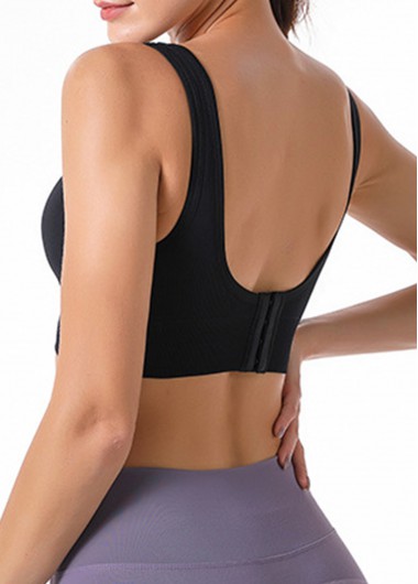 Black intimates,Plain Color intimates,Scoop Neck Seamless Black Sports Bra