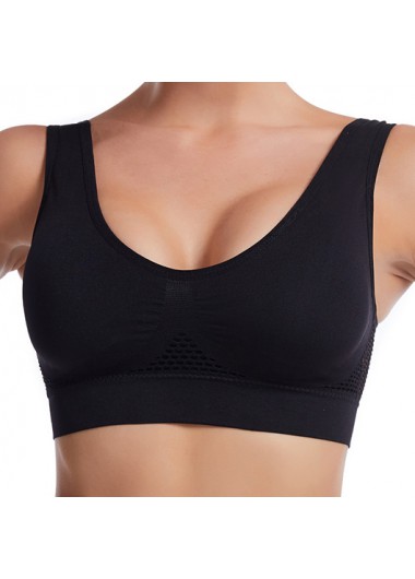 Black intimates,Plain Color intimates,Scoop Neck Breathable Black Sports Bra