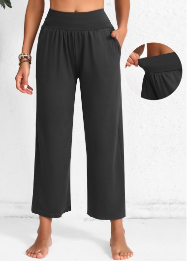 Dark Grey Marl bottoms,Plain Color bottoms,Pocket Dark Grey Marl Elastic Waist High Waisted Pants